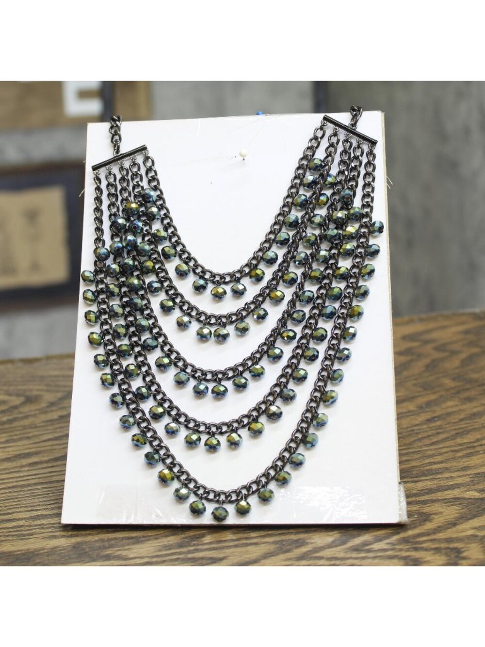 NEW Premier Designs Aurora Borealis Beaded Chain Necklace Black Multi 25" + 5"